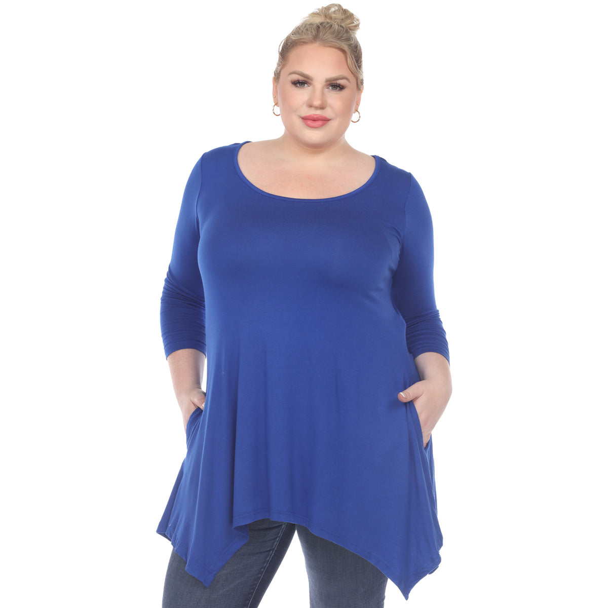 White Mark Women's Makayla Long Sleeve Four Point Hem Solid Tunic Top