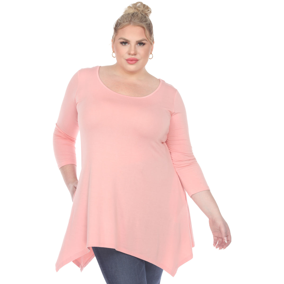White Mark Women's Makayla Scoop Neck Four Point Hem Solid Tunic Top