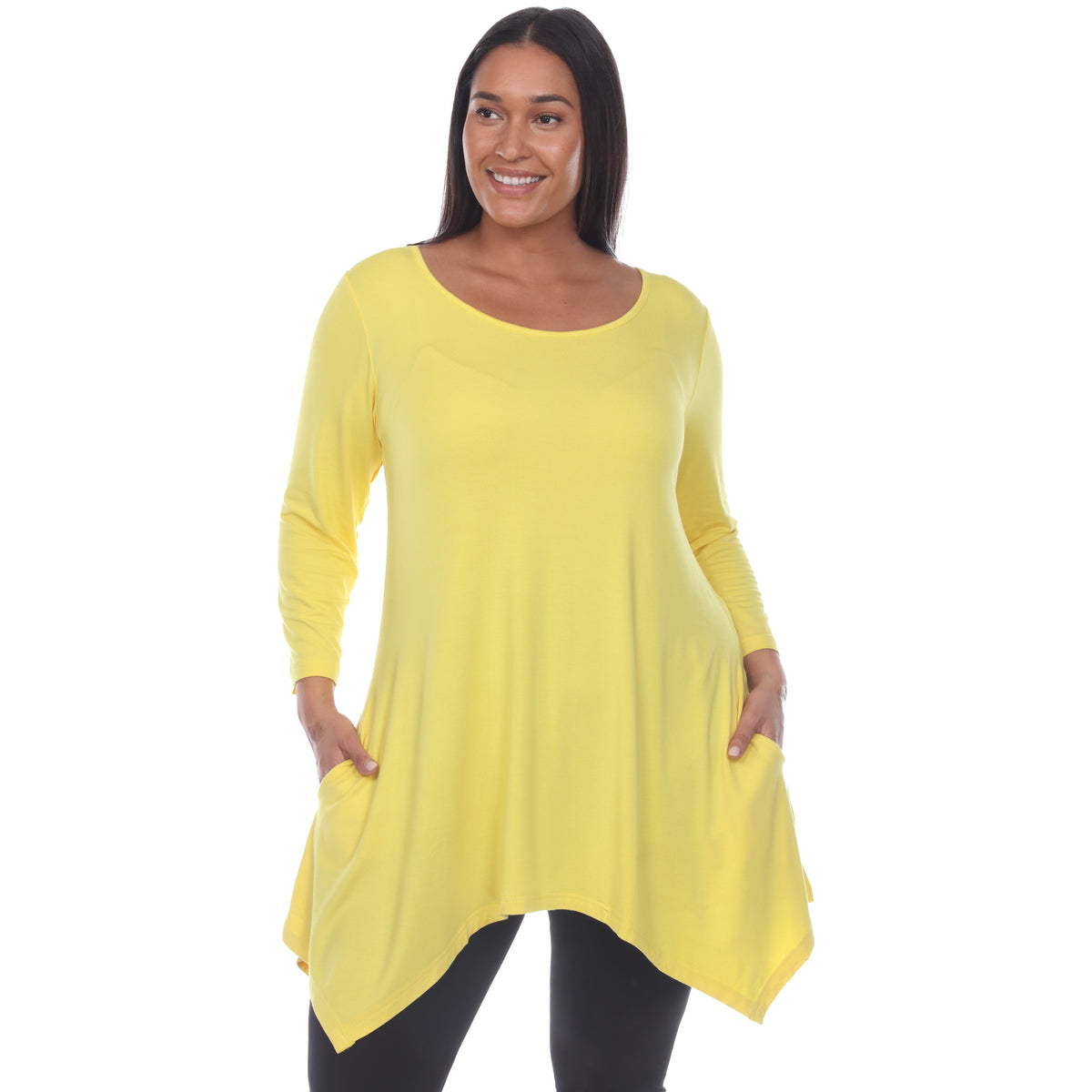 White Mark Women's Makayla Scoop Neck Four Point Hem Solid Tunic Top