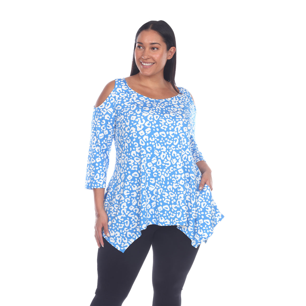 White Mark Women's Leopard Print Cold Shoulder Tunic Top