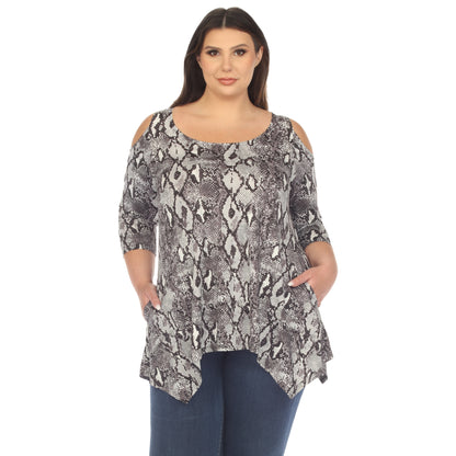 White Mark Women's Snake Print Cold Shoulder Tunic Top