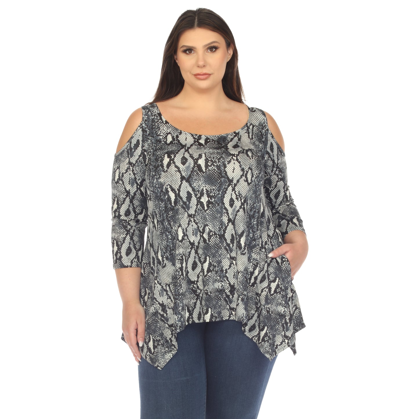 White Mark Women's Snake Print Cold Shoulder Tunic Top