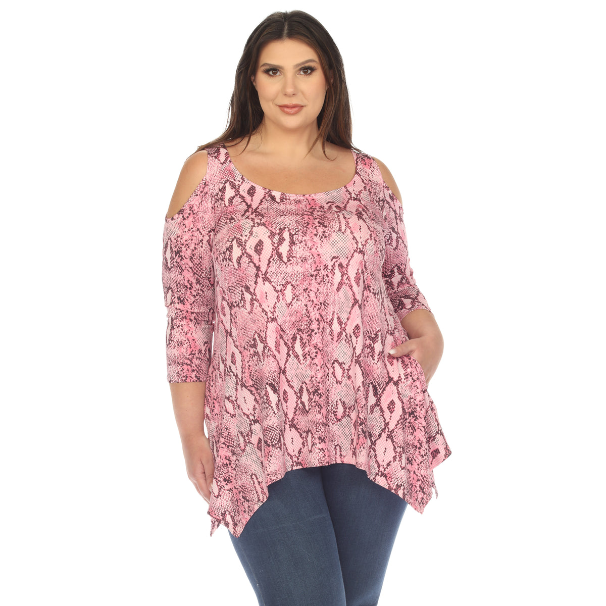 White Mark Women's Snake Print Cold Shoulder Tunic Top