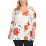 White Mark Women's Plus Size Floral Cold Shoulder Knit Tunic Top