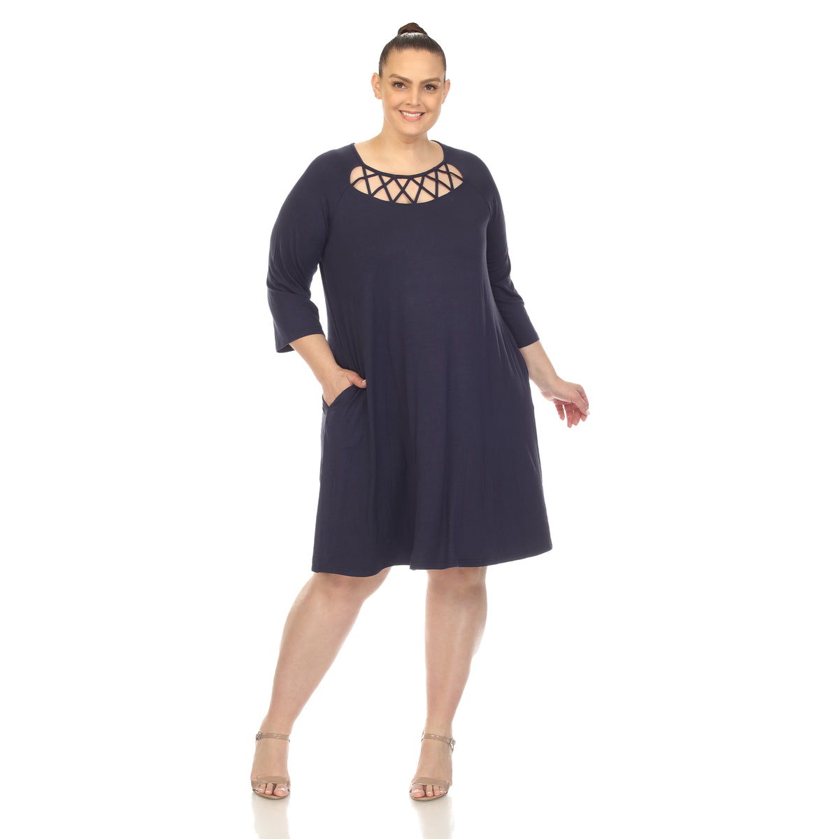 White Mark Women's Criss Cross Neckline Swing Midi Dress