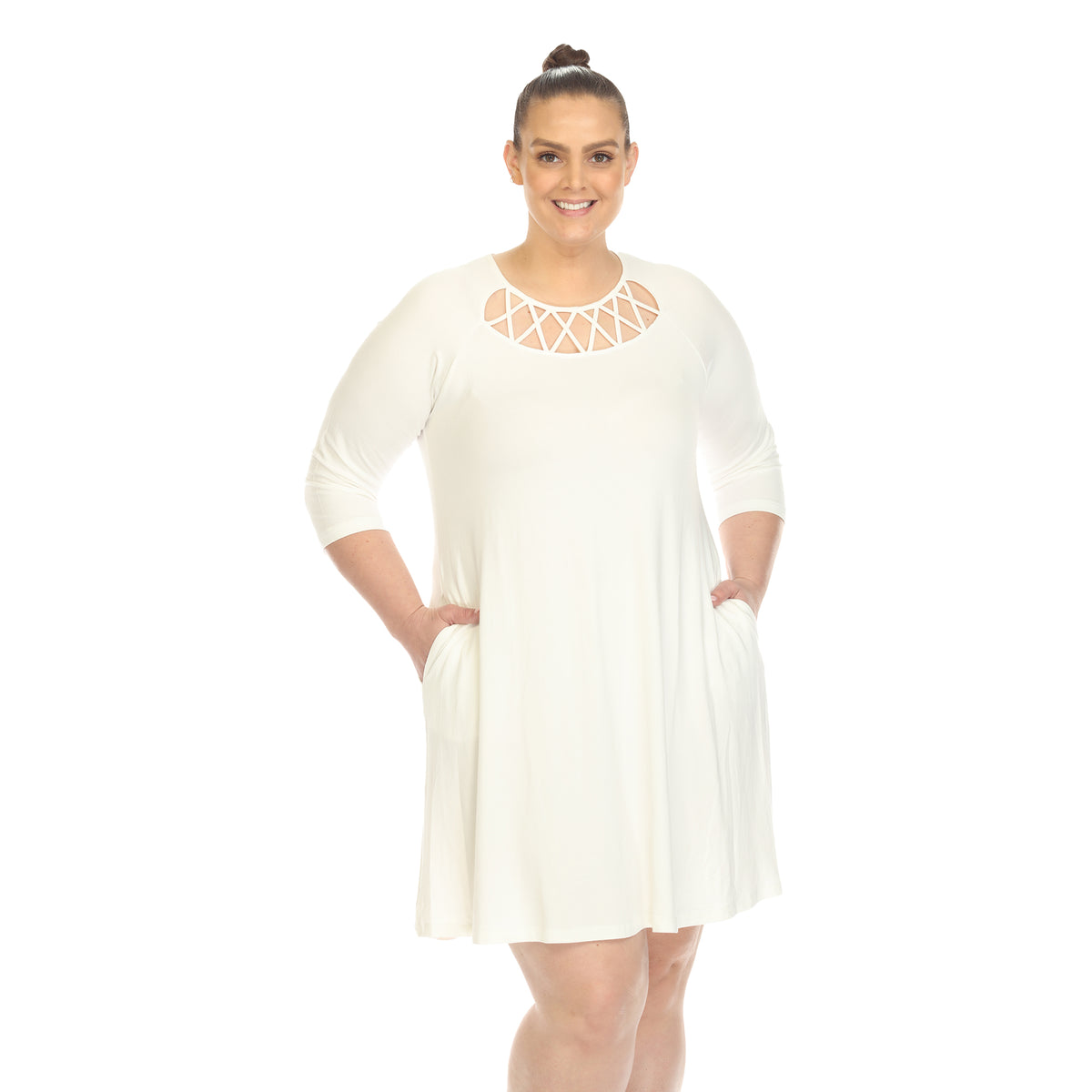 White Mark Women's Criss Cross Neckline Swing Midi Dress