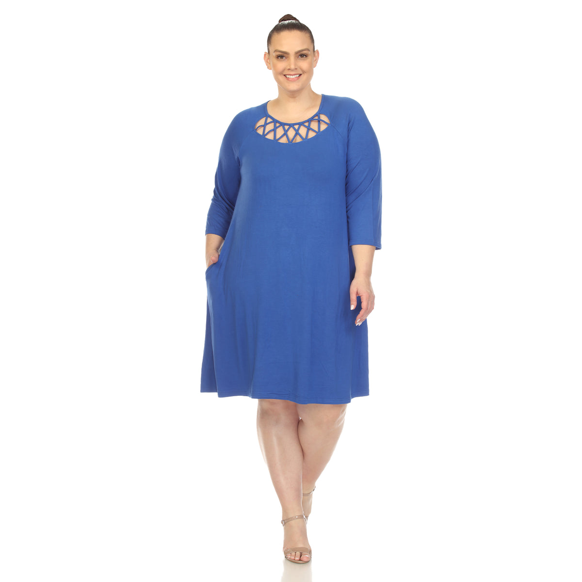 White Mark Women's Criss Cross Neckline Swing Midi Dress