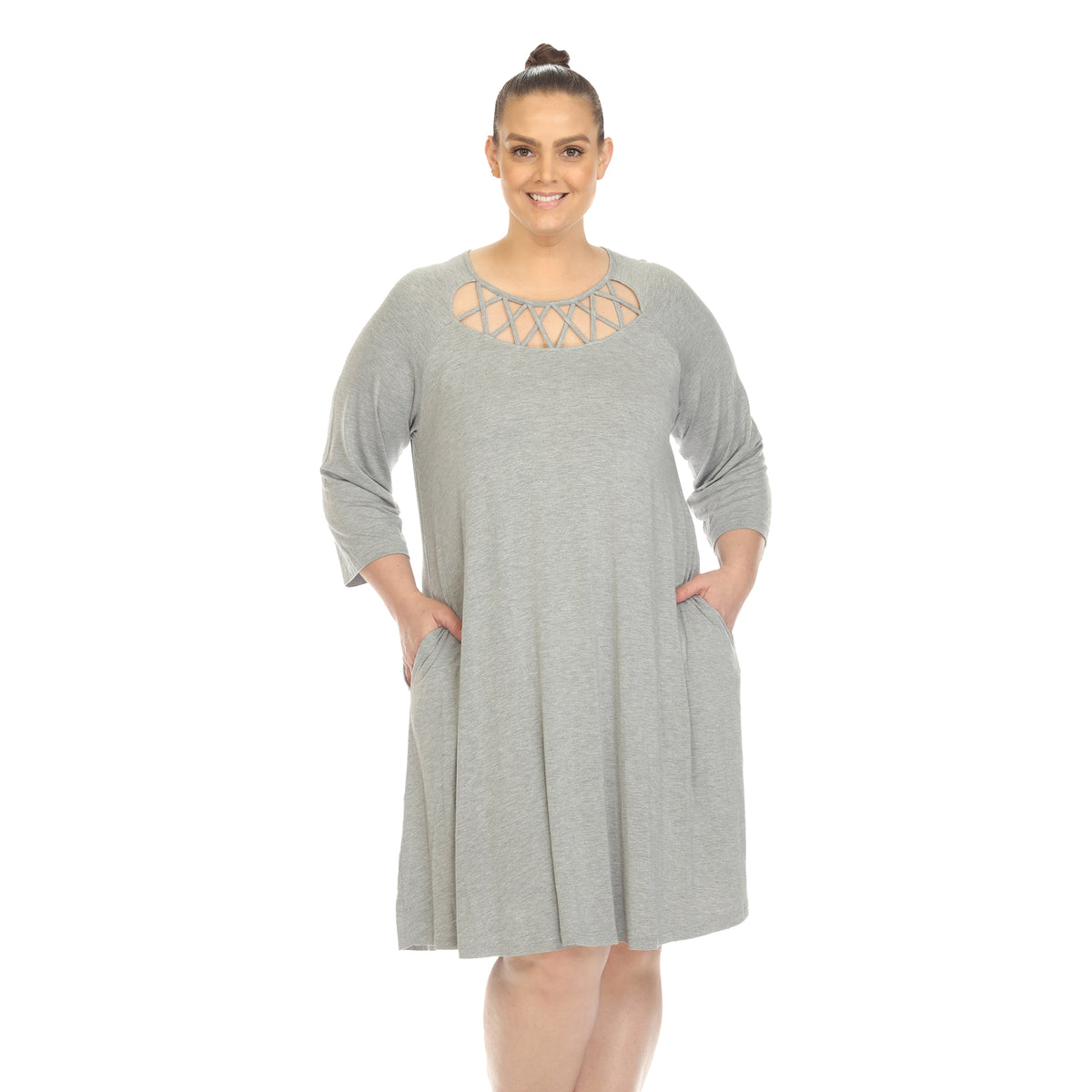White Mark Women's Criss Cross Neckline Swing Midi Dress