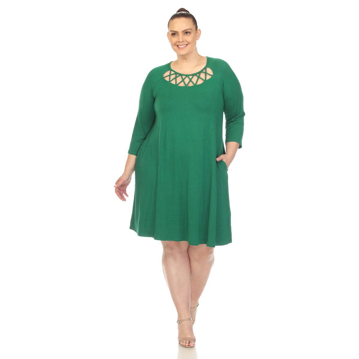 White Mark Women's Criss Cross Neckline Swing Midi Dress