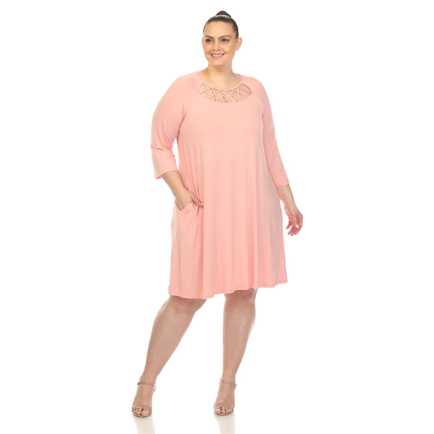 White Mark Women's Criss Cross Neckline Swing Midi Dress