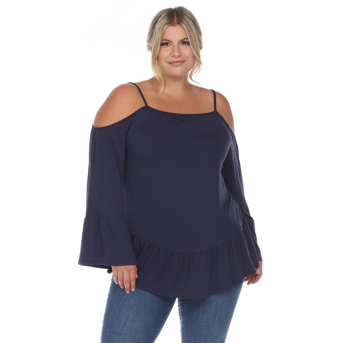 White Mark Women's Cold Shoulder Ruffle Sleeve Top