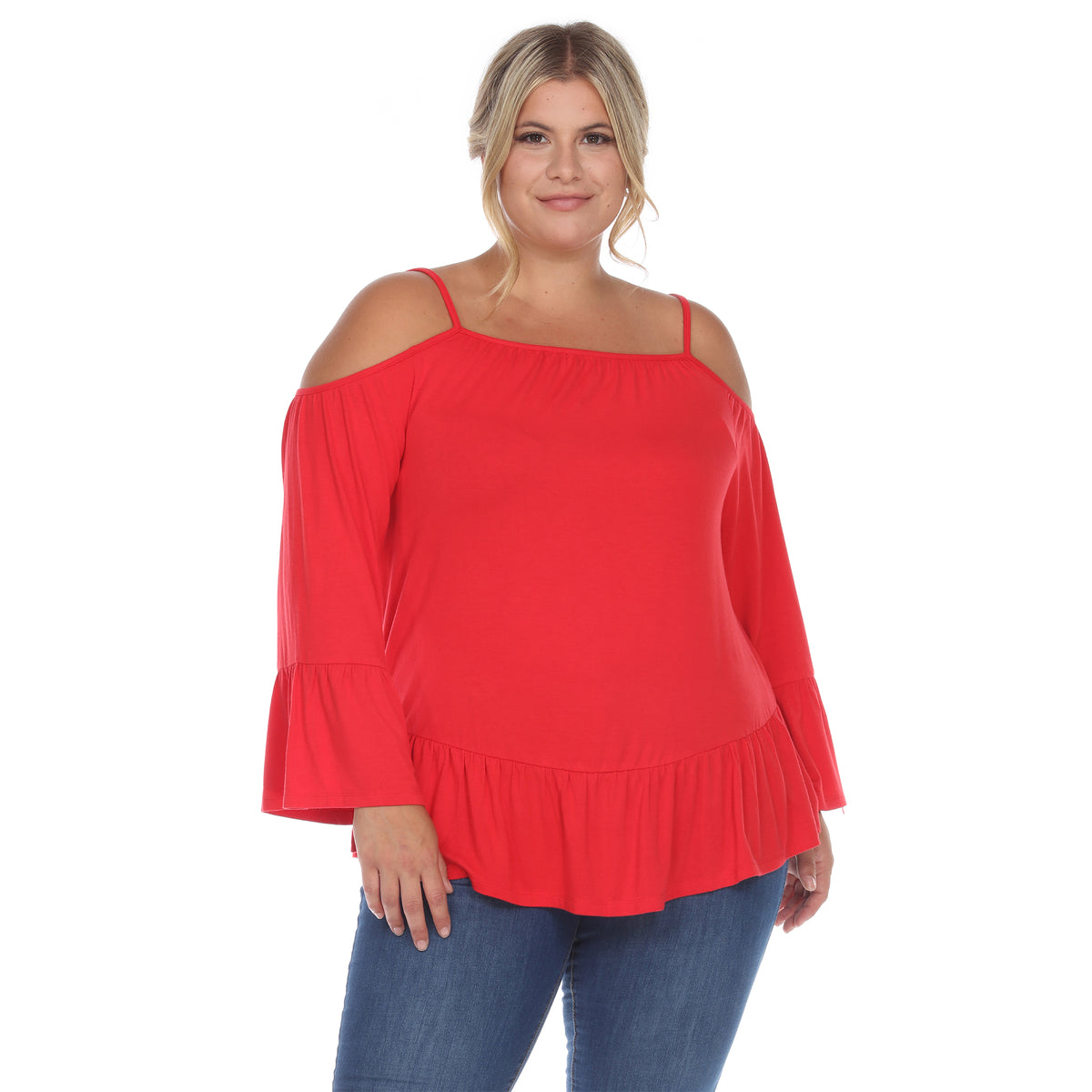 White Mark Women's Cold Shoulder Ruffle Sleeve Top