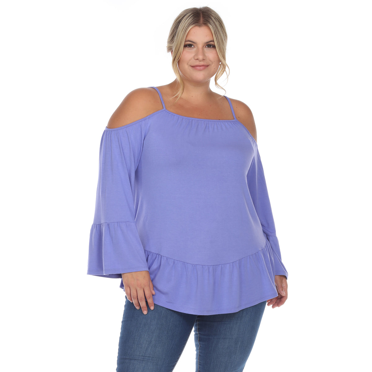 White Mark Women's Cold Shoulder Ruffle Sleeve Top