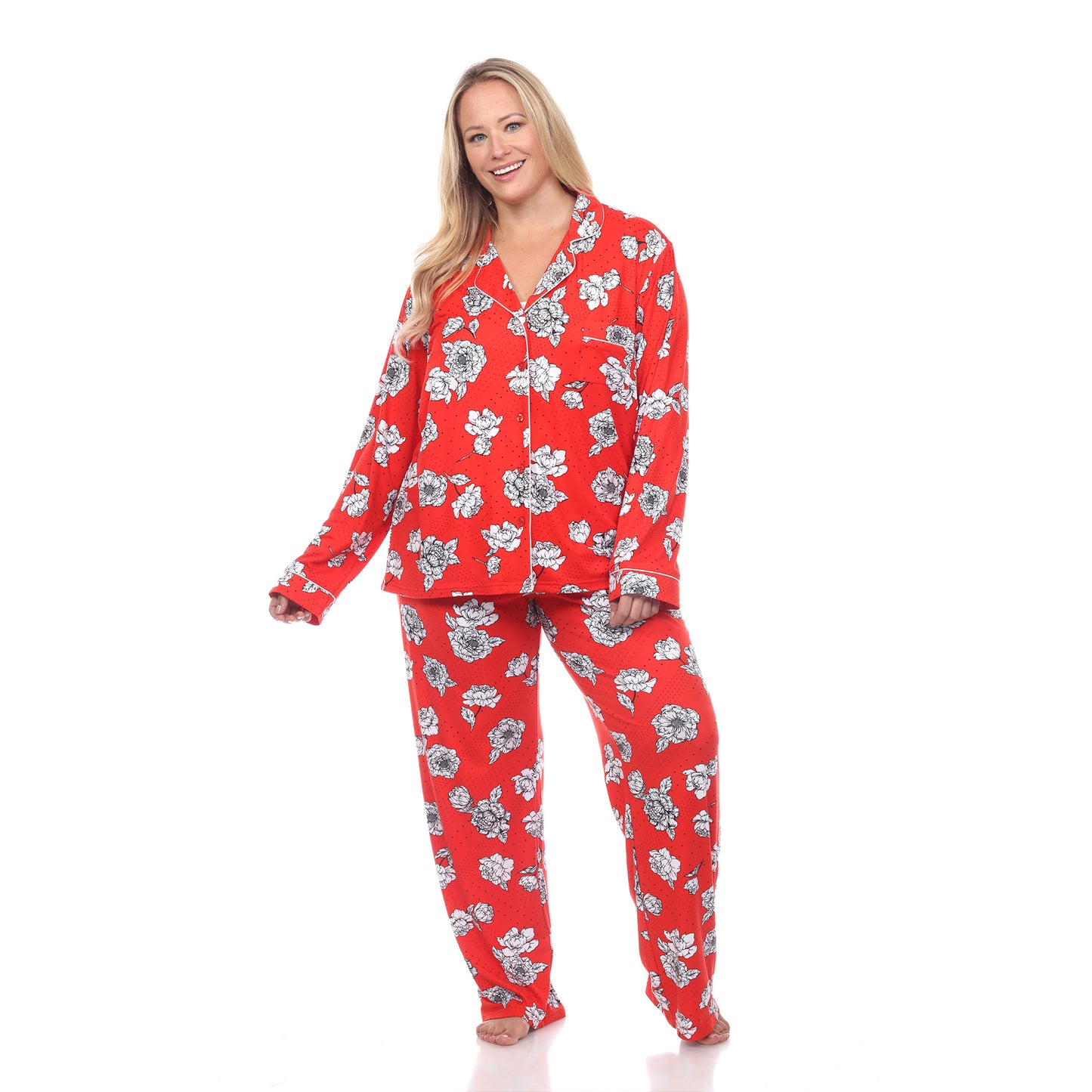 White Mark Women's Long-Sleeve Floral Pajama Set