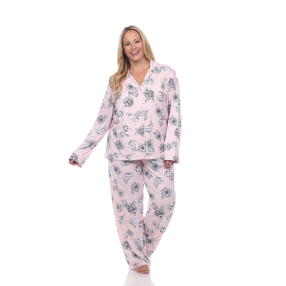 White Mark Women's Long-Sleeve Floral Pajama Set