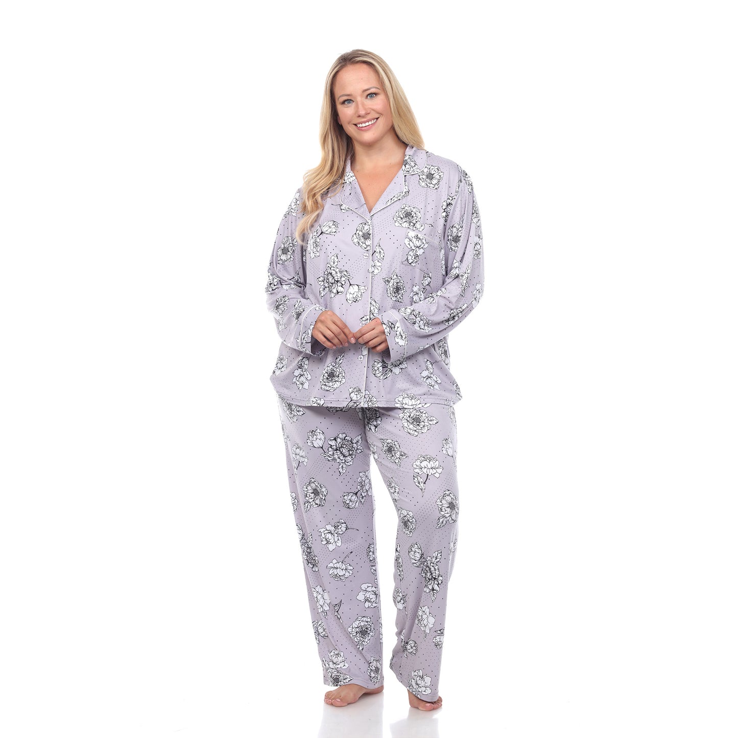 White Mark Women's Long-Sleeve Floral Pajama Set