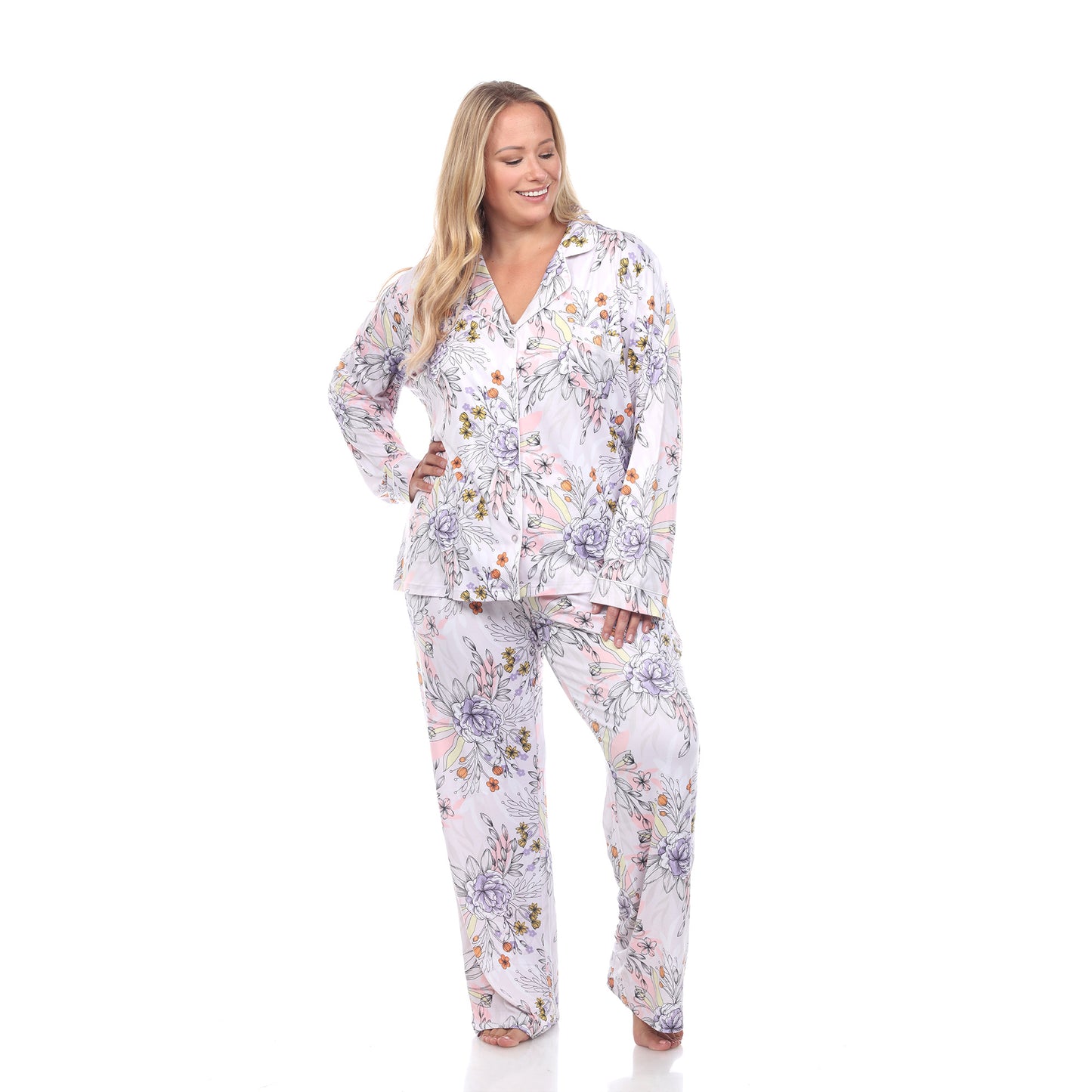 White Mark Women's Long-Sleeve Floral Pajama Set