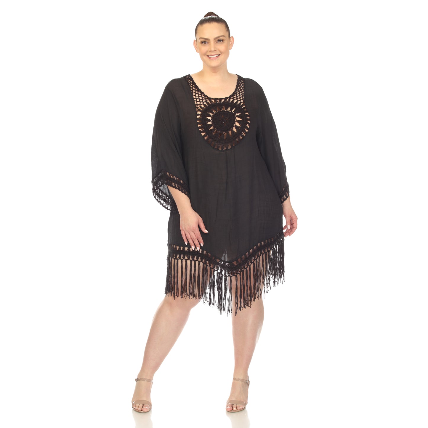 White Mark Women's Crochet Fringe Cover Up