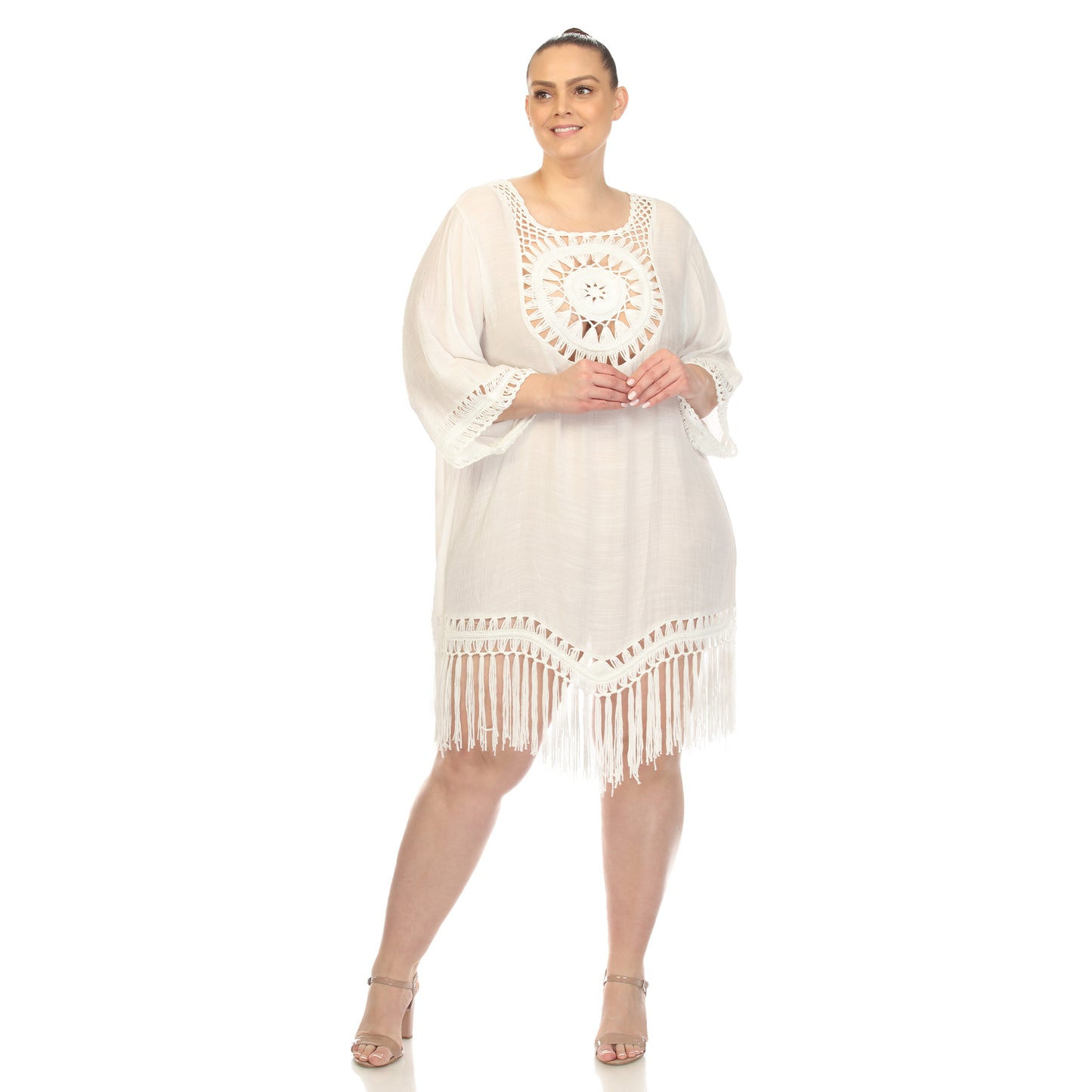 White Mark Women's Crochet Fringe Cover Up