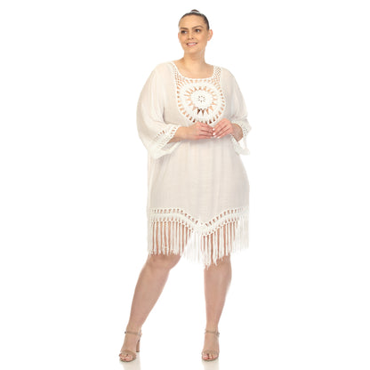 White Mark Women's Crochet Fringe Cover Up