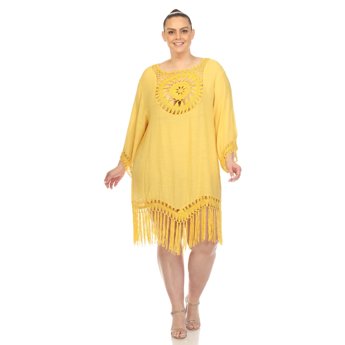 White Mark Women's Crochet Fringe Cover Up