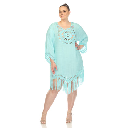 White Mark Women's Crochet Fringe Cover Up