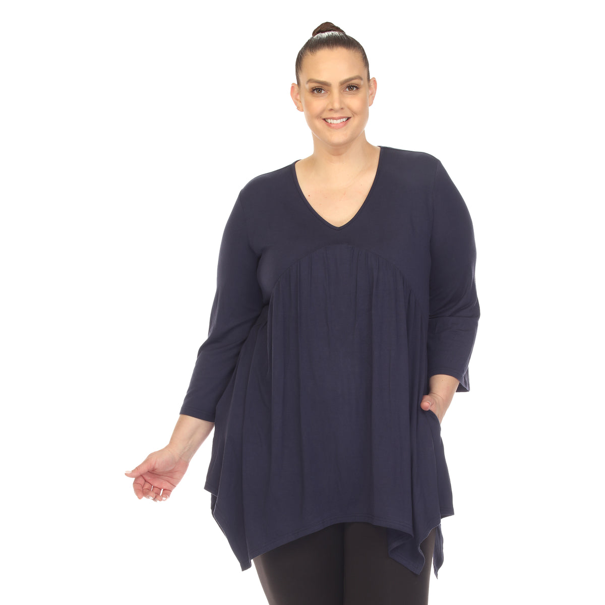 White Mark Women's Empire Waist Four Point Hem Tunic Top