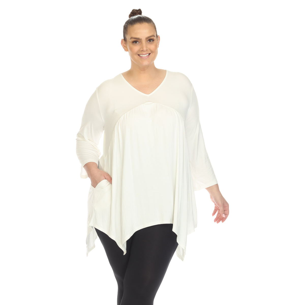 White Mark Women's Empire Waist Four Point Hem Tunic Top