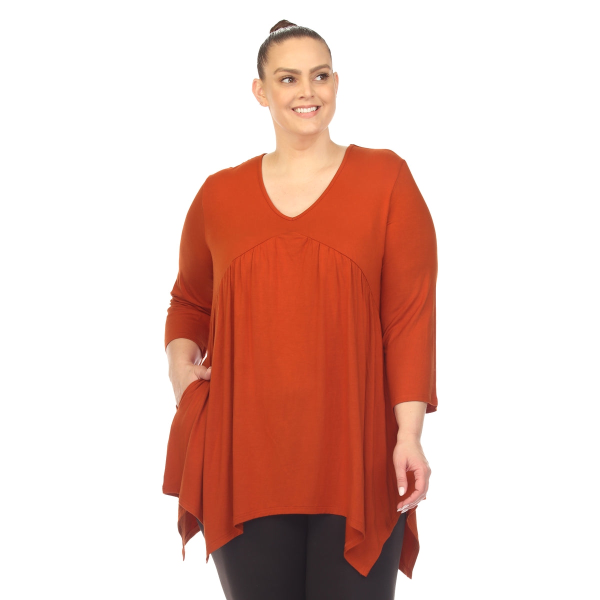 White Mark Women's Empire Waist Four Point Hem Tunic Top