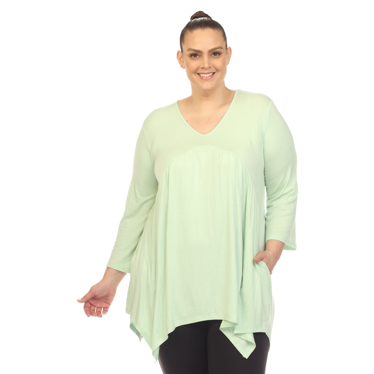White Mark Women's Empire Waist Four Point Hem Tunic Top