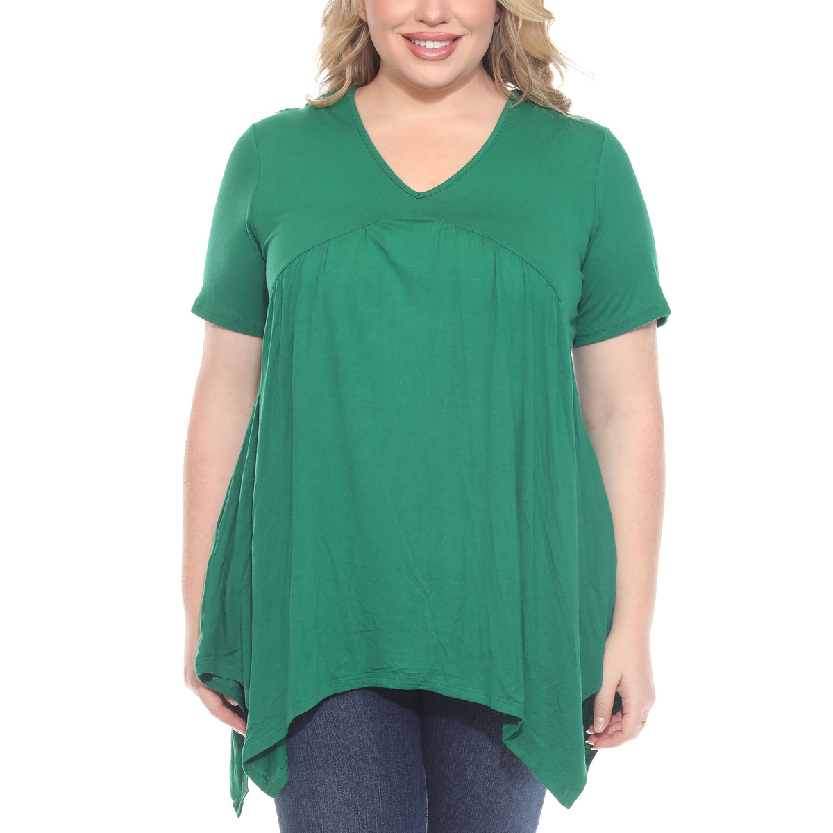 White Mark Women's Short Sleeve Shirred Front Knit Top with Pockets