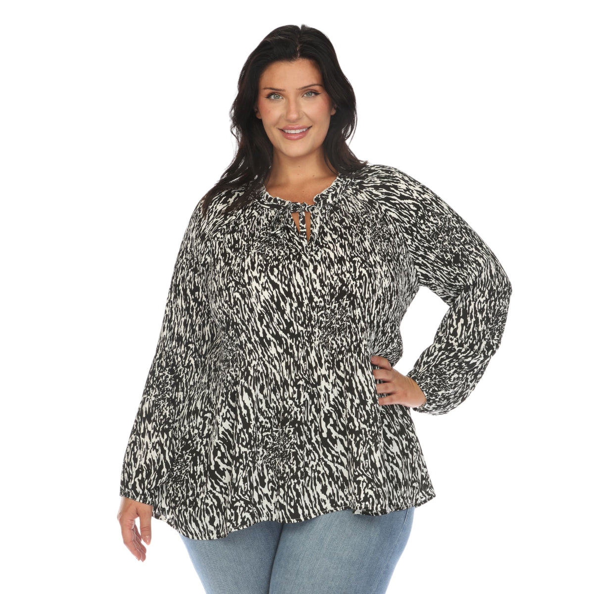 White Mark Women's Printed Peasant Blouse