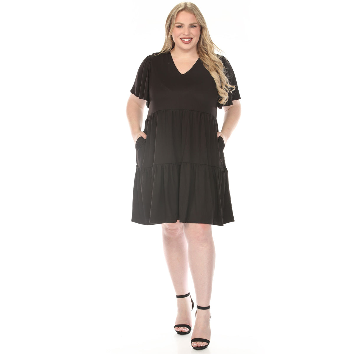 White Mark Women's V-Neck Short Sleeve Dress