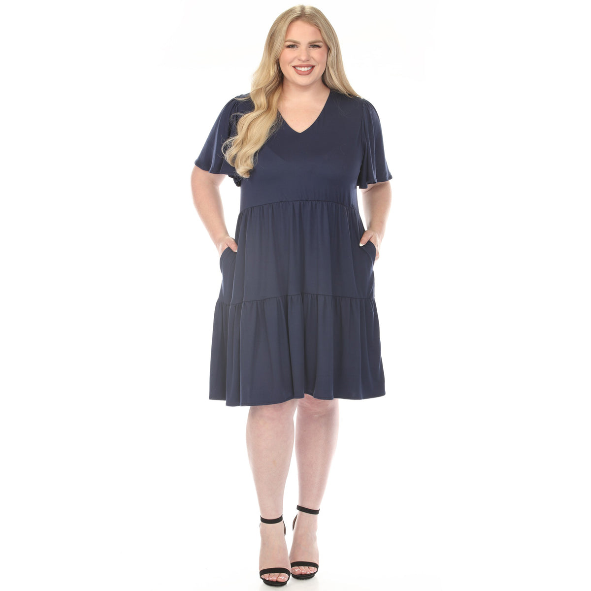 White Mark Women's V-Neck Short Sleeve Dress