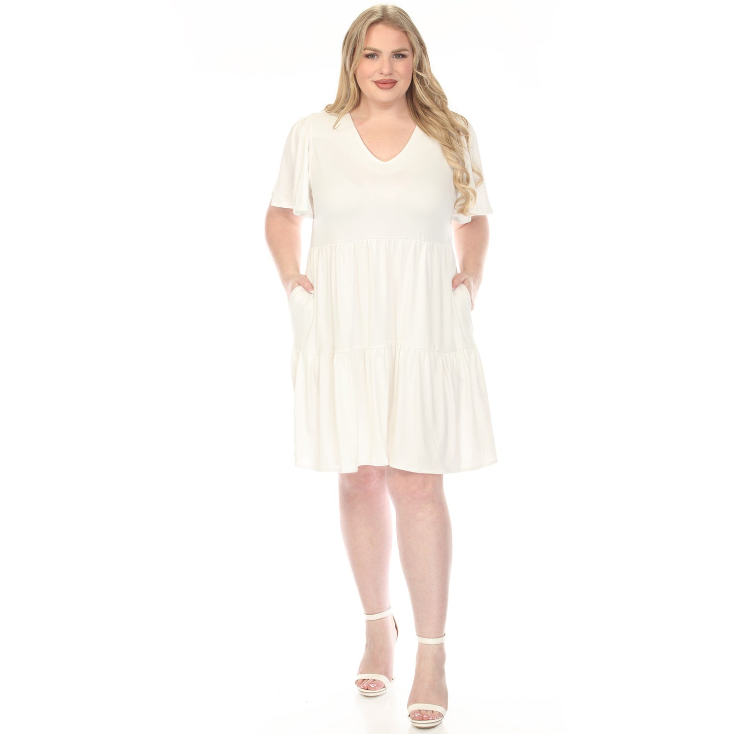 White Mark Women's V-Neck Short Sleeve Dress