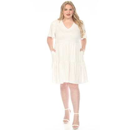 White Mark Women's V-Neck Short Sleeve Dress