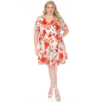 White Mark Women's V-Neck Vintage Floral Short Sleeve Dress