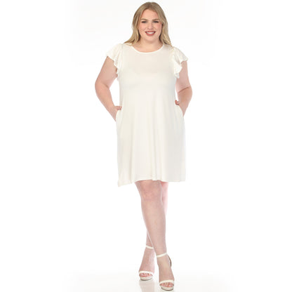 White Mark Women's Crew Neck Ruffle Sleeve Dress
