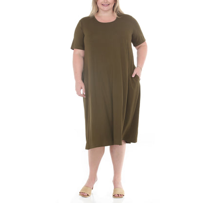 White Mark Women's Tee Swing Midi Dress