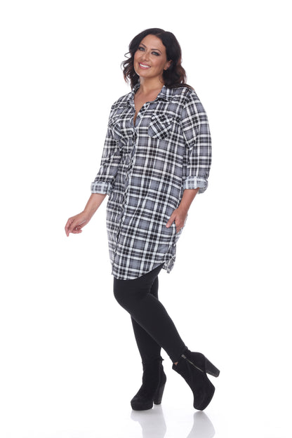 White Mark Women's Piper Stretch Plaid Rounded Hem Tunic Top