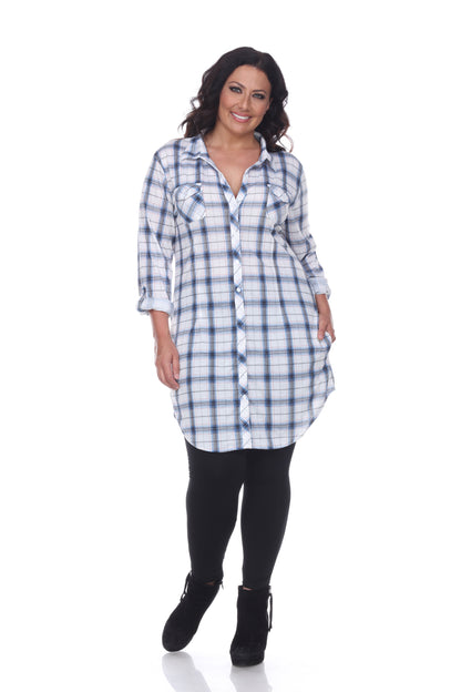 White Mark Women's Piper Stretch Plaid Rounded Hem Tunic Top