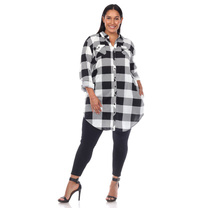 White Mark Women's Buffalo Plaid Rounded Hem Tunic Top