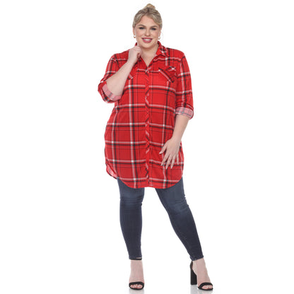 White Mark Women's Plaid Rounded Hem Tunic Top