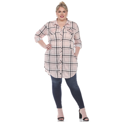 White Mark Women's Plaid Rounded Hem Tunic Top