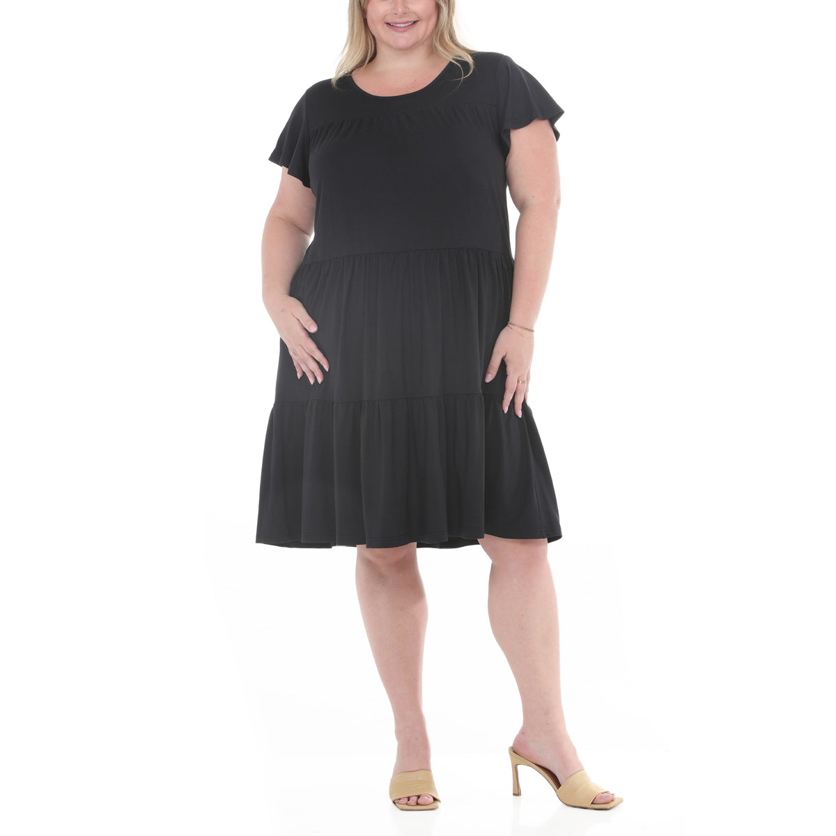 White Mark Women’s Flutter Sleeve Ruffle Tiered Dress