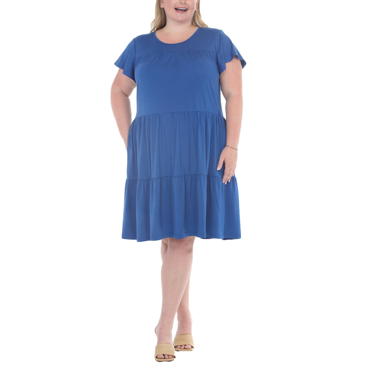 White Mark Women’s Flutter Sleeve Ruffle Tiered Dress