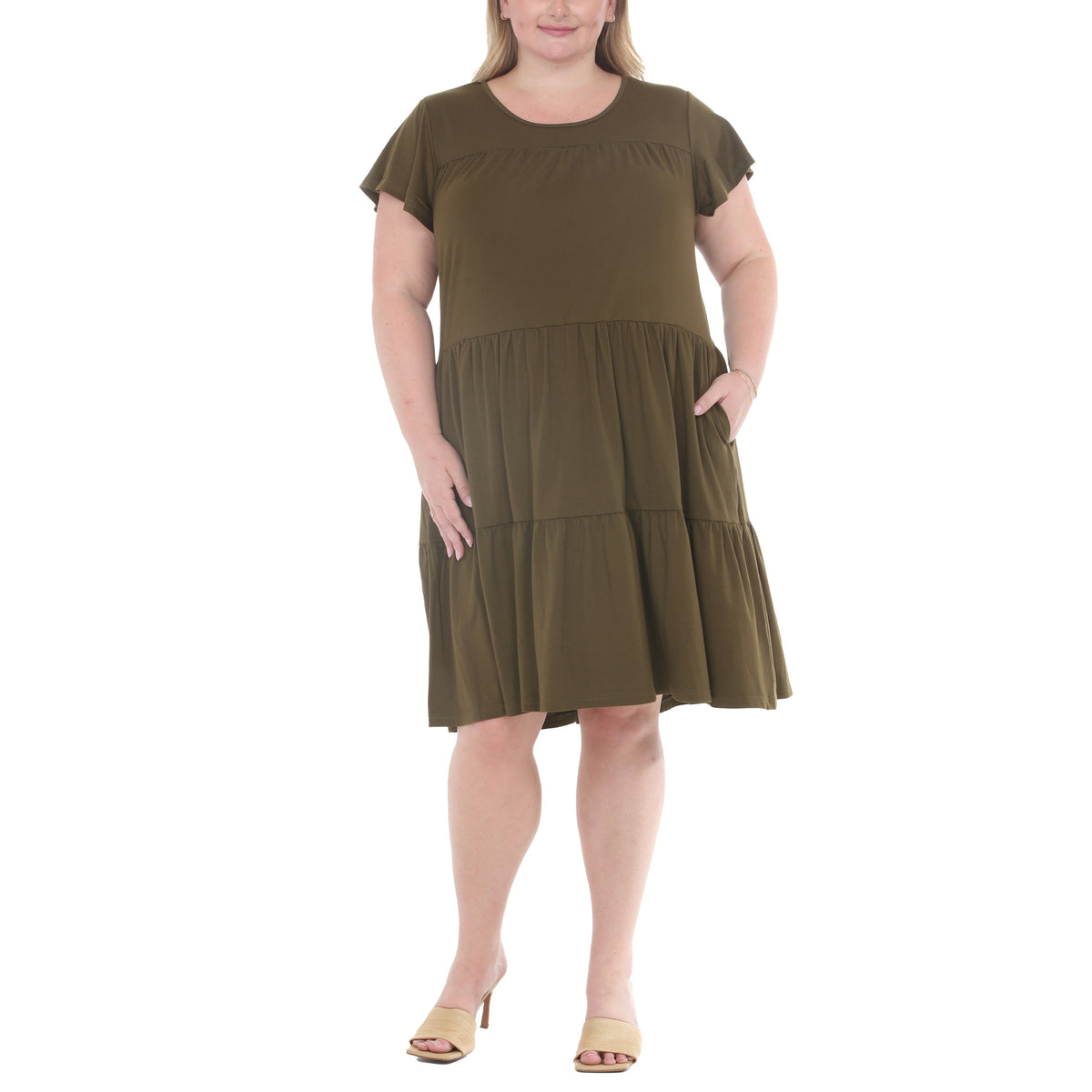 White Mark Women’s Flutter Sleeve Ruffle Tiered Dress