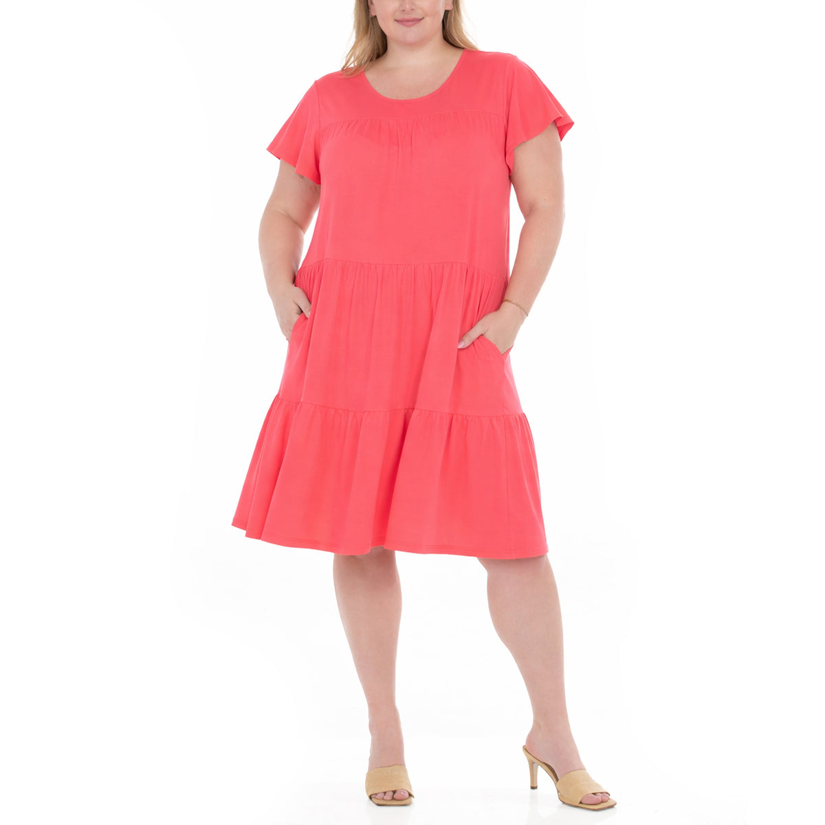 White Mark Women’s Flutter Sleeve Ruffle Tiered Dress