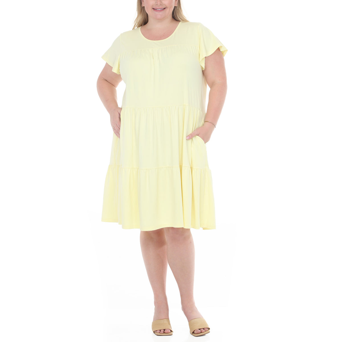 White Mark Women’s Flutter Sleeve Ruffle Tiered Dress