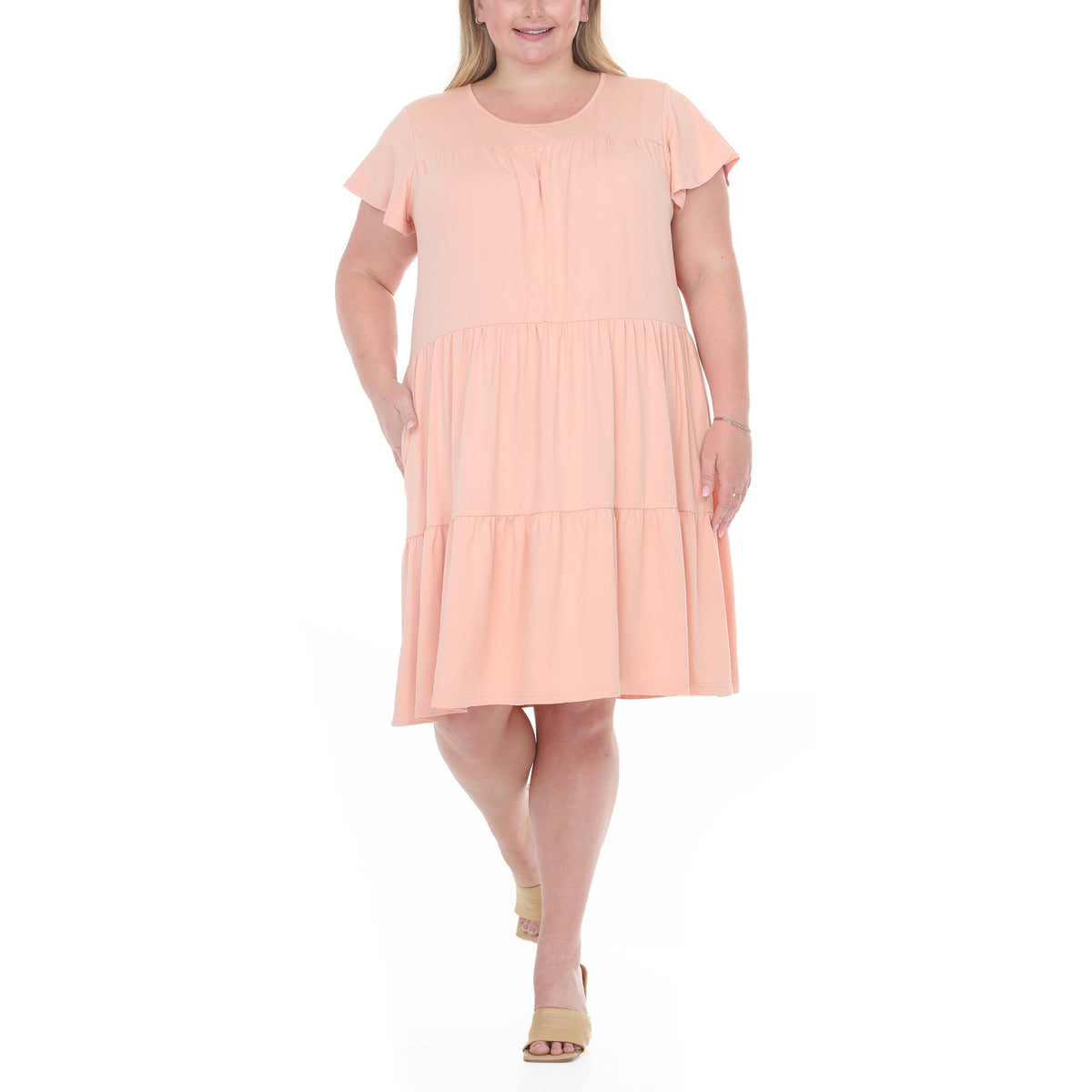 White Mark Women’s Flutter Sleeve Ruffle Tiered Dress